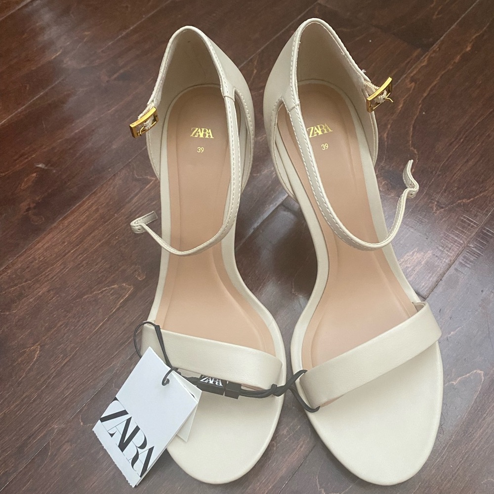 Zara Cream Heels with Gold Accents